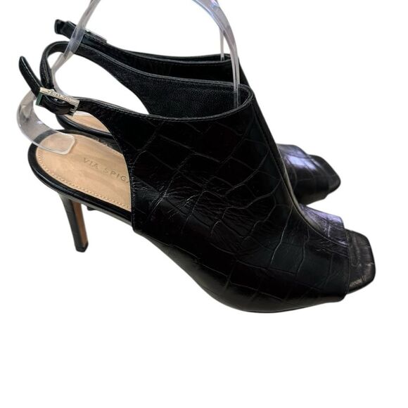 Via Spiga Terese Peep Toe Heeled Black Leather Booties 7 - Picture 2 of 6